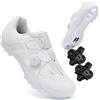 Treer Scarpe MTB Uomo con 4 Buchi Blocco Pedale 37-48EU (Unisex) Estate Scarpe Ciclismo Uomo Donna Equitazione MTB da Ciclismo da Bici (Bianco,46)