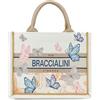 Braccialini Queen Borsa a mano di dimensioni medio piccole, realizzata in tessuto con doppio manico e tracolla regolabile e removibile per una doppia portabilità. Il ricamo, elegante e scenografico,
