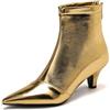 HIKKWXVN Stivaletti alla Caviglia con Tacco Basso e Punta a Punta da Donna, Stivaletti con Tacco a Gattino, Stivali da Ufficio, Eleganti, per Feste, Autunno Inverno, Stivali Caldi,d'oro,39 EU