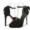 HIKKWXVN Scarpe décolleté Eleganti con Plateau e Tacco Alto da Donna, Scarpe da Ufficio da Festa Classiche con Lacci e Punta a Punta,Nero,44 EU