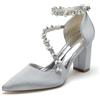 FGRID Scarpe da Sposa Donna con Tacco Alto a Blocchi per la Sposa, Punta Chiusa in Raso Strass Cinturino alla Caviglia décolleté per Feste da Sera Sandali Damigella d'Onore,Argento,40
