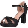 Elara Signore Pompe Tacchi Alti Tacco Strass Chunkyrayan 8173-GL-Black-37