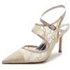 TarfiC Scarpe Decolté Donna Pizzo Scarpe col Tacco Basso Punta Chiusa Punta a Punta Fibbia Sposa Festa Sandali con Tacco Alto 8.5CM/bianco avorio argento