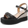 QUEEN HELENA Zeppe Donna Sandali Casual con Plateau ZM9935 (Nero, Sistema Taglie Calzature EU, Adulto, Donna, Numero, Media, 36)