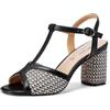 QUEEN HELENA Sandali T-Bar con tacco Largo Casual Eleganti Donna ZM9936 (Nero, Sistema Taglie Calzature EU, Adulto, Donna, Numero, Media, 38)