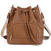 AFKOMST Borsa a secchiello da donna in pelle, con coulisse e tasca frontale con cerniera, grande capacità, borsa a tracolla per lavoro, viaggi e uso quotidiano, Marrone