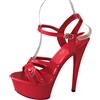 denova's Sandalo a spillo da donna in vernice da 15,2 cm con plateau e plateau, Rosso, 41 EU