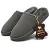 Rohn Moden Loisl - Pantofole da uomo in vera pelliccia di agnello, calde pantofole da uomo con suola in EVA antiscivolo, pantofole invernali per la casa, foderate, marrone/grigio