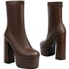KUHAOFEU Stivaletti da Donna Tacco Alto Zip Punta Rotonda Polacchine con Plateau