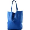 Modarno Shopper Bag a spalla in pelle con doppio manico, Shopper Large con tasca interna in pelle (Blu Elettrico)