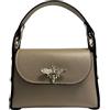 Modarno mini borsa in Vera pelle dollaro con chiusura a moschettone a forma di ape, borchie laterali, catena metallica rimovibile, manico in pelle (Taupe Chiaro)