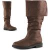ORANDESIGNE Stivaletti da Uomo Medievali Stivali in Pelle PU Vintage Scarpe Piatte Corte Rinascimento Cavaliere Vichingo Prince Scarpe Cosplay Accessori per Costumi Pirata H Marrone 45 EU