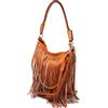 Emila Borsa color cuoio con frange tracolla a spalla da donna ragazza passeggio catena color oro etnica casual shopper bag capiente da lavoro ufficio sera viaggio per uscire Cuoio primavera estate 2026