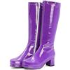 CRETUAO Stivali Alti Color Caramella Lucidi Donna,Stivali Cavallerizzo Zip Laterale per sfilate di Moda Casual,Stivali al Ginocchio Tacco Pelle Verniciata Sexy,Viola,38 EU