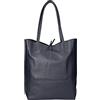 Chicca Borse Borsa a Mano Shopper da donna in pelle made in Italy - 40x36x11 cm - Colore Blu D26