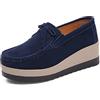 SRUQ Mocassini Donna Loafers in Pelle Nappa Scarpe con Plateau Comode con Zeppa per Camminare alla Guida (Blu, Numeric_36)