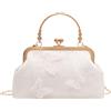 ANNUOZE Pochette da donna, elegante borsa da sera nera con ricamo a farfalla floreale, borsa a tracolla vintage, borsa con manico superiore per matrimoni, feste di fine anno, bianco, M