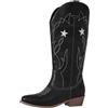 HOOUDO Stivali Invernali Donna Texani,Stivali Texani Donna Invernali Bianchi Eleganti Cowboy Scarpe di Media Altezza Cowboy Stivaletto con Tacco a Blocco Stivaletti con Fibbie Anfibi