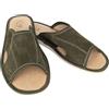 Baffiks Pantofole in pelle scamosciata da uomo, punta aperta, fodera in pelle naturale, suola antiscivolo, verde oliva, blu navy, verde, 42 EU