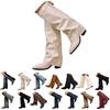 Generic Stivali Donna Invernali Autunnali, Texani Cowboy Stivaletti Alti, Stivali al Ginocchio Donna, Stivaletti con Tacco Punta, Stivaletto Wide Fit con Plateau, Fold Over Boots Marroni