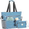 G4Free Borsa da spiaggia, impermeabile, a prova di sabbia, pieghevole, di grande capacità, per le donne, A righe blu marino., 50L, Tote