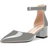 Aachcol Donna Cinturino alla Caviglia Pumps Chiusa a Punta Chunky Blocco Medio Tacco Heel D'Orsay Two-Piece 5 CM Grigio Verniciata 36 EU