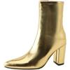 FQMAYPO Donna Stivaletti alla Moda Punta Appuntita Stivali Invernali Cerniera Laterale Chelsea Metallici Tacco Blocco Spesso Polpaccio Eleganti in Pelle Stivali Biker Tacco Alto