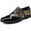 YFFUSHI Scarpe Uomo Derby Jacquard Pelle PU Lacci Formali Business Traspiranti Largo Eleganti Brogues, Nero e Oro Ricamati, 45