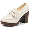 IF Fashion Scarpe Mocassini Décolleté Decollete da Donna con Tacco Largo 9cm e Plateau MP354 Panna N.38