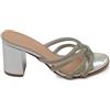 Malu Shoes Sandalo Donna in Vernice Argento Gioiello Argento Sabot Mule Aperto Dietro con Tacco Grosso 7 cm Incrociato sul Piede (36 EU)