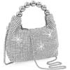 ANGELO Borsetta Donna da Sera, Pochette Strass Glitterata con Tracolla, Piccola Borsa Elegante a Mano e Spalla, Clutch con Manico Arrotondato, per Cerimonia, Matrimonio, Ballo, Festa (Argento)