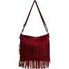 Modarno Borsa a tracolla con frange in camoscio - borsa tracolla donna in pelle scamosciata (Bordeaux)