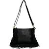 Modarno borsa da donna con frange, a tracolla, in pelle scamosciata 29x2x21 cm (Nero)