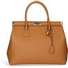 Chicca Borse Borsa Donna a Mano Pelle con Tracolla Bauletto (D44 Cuoio)