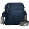 RAINSMORE Borsa a Tracolla Donna Messenger in Pelle Sintetica con Ricamo Traforato e Nappa, Borsa a Spalla con Tracolla Larga per iPad Blu
