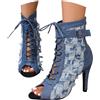 Generic Sandali sexy da donna con tacco alto - stivaletti estivi da donna con tacco - stivaletti alla caviglia con cinturino aperto a mezza scarpa elegante scarpe da sera, Blu, 40 EU