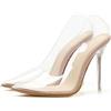 WOkismD Sandali Mule da Donna 10CM con Cinturino Trasparente, Tacco a Spillo, Punta Aperta, Scarpe da Festa alla Moda,Clear,35 EU