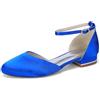 Yhsdfcn Ballerine Mary Jane in Raso Bianco Donna, Scarpe da Sposa a Punta Tonda con Cinturino alla Caviglia e Taglio D'Orsay, Eleganti Scarpe Basse da Cerimonia,Blu,36 EU