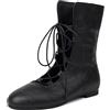 Galindopia Donna Vintage Piattos Stivali Corti Cordoncino COS Medieval Uomo Faux Cuoio Gotico Scarpe Witch Costume Pirate Viking Tied Scarpe Renaissance Piatto Victorian Stivali Black Size 48