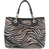 Braccialini Beth Animalier Borsa a mano di medie dimensioni in materiale effetto cavallino dalla fantasia leopardata. Con doppi manici, chiusura con clip e tracolla in nastro logato rimovibile e