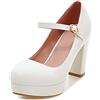 Gicoiz Calzature con Cinturino alla Caviglia Tacco a Blocco Scarpe Donna Eleganti Mary Jane Basic Plateau Tacco Alto Punta Rotonda Moda Sposa Vestito Bianco Numero 38 EU-39Cn