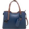 Chicca Borse Borsa a Mano Elegante Donna in Pelle Made in Italy Taglia Media con Tracolla (Blu - Cuoio)