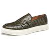 SFSSWSRYDF Mocassini Uomo Eleganti Doppia Fibbia Stampa Cocco - Scarpe Classiche Loafers Business Cerimonia Comfort Monk Strap Senza Lacci,Army Green,45 EU