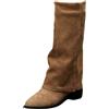 Generic Stivali Donna Invernali Autunnali, Texani Cowboy Stivaletti Alti, Stivali al Ginocchio Donna, Stivaletti con Tacco Punta, Stivaletto Wide Fit con Plateau, Fold Over Boots Marroni