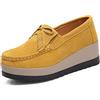 SRUQ Mocassini Donna Loafers in Pelle Nappa Scarpe con Plateau Comode con Zeppa per Camminare alla Guida (Giallo, Numeric_37)