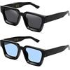 SHEEN KELLY 2PCS Retro spessa rettangolo Chunky occhiali da sole donne uomini trendy stretto quadrato nero Tortie telaio moda 90s Y2K occhiali