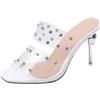 LarDorLin Tacco a Spillo Mules Donna Trasparente Pantofole Punta Aperta Sposa Ciabatte Eleganti Festa Tacco Alto con Cristalli Finto Bianco Numero 41 EU (43 Cn)