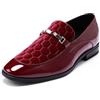 YFFUSHI Mocassini Uomo Patchwork Pelle Lucida & Velvetto con Fibbia Metallica Scarpe Eleganti Loafers Comfort Casual, Rosso, 43 EU