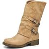 IF Fashion Scarpe da Donna Stivali Stivaletti Biker Fibbie Anfibi Polpaccio Largo G620 beige N.38