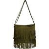 Modarno Borsa a tracolla con frange in camoscio - borsa tracolla donna in pelle scamosciata (Verde Oliva)